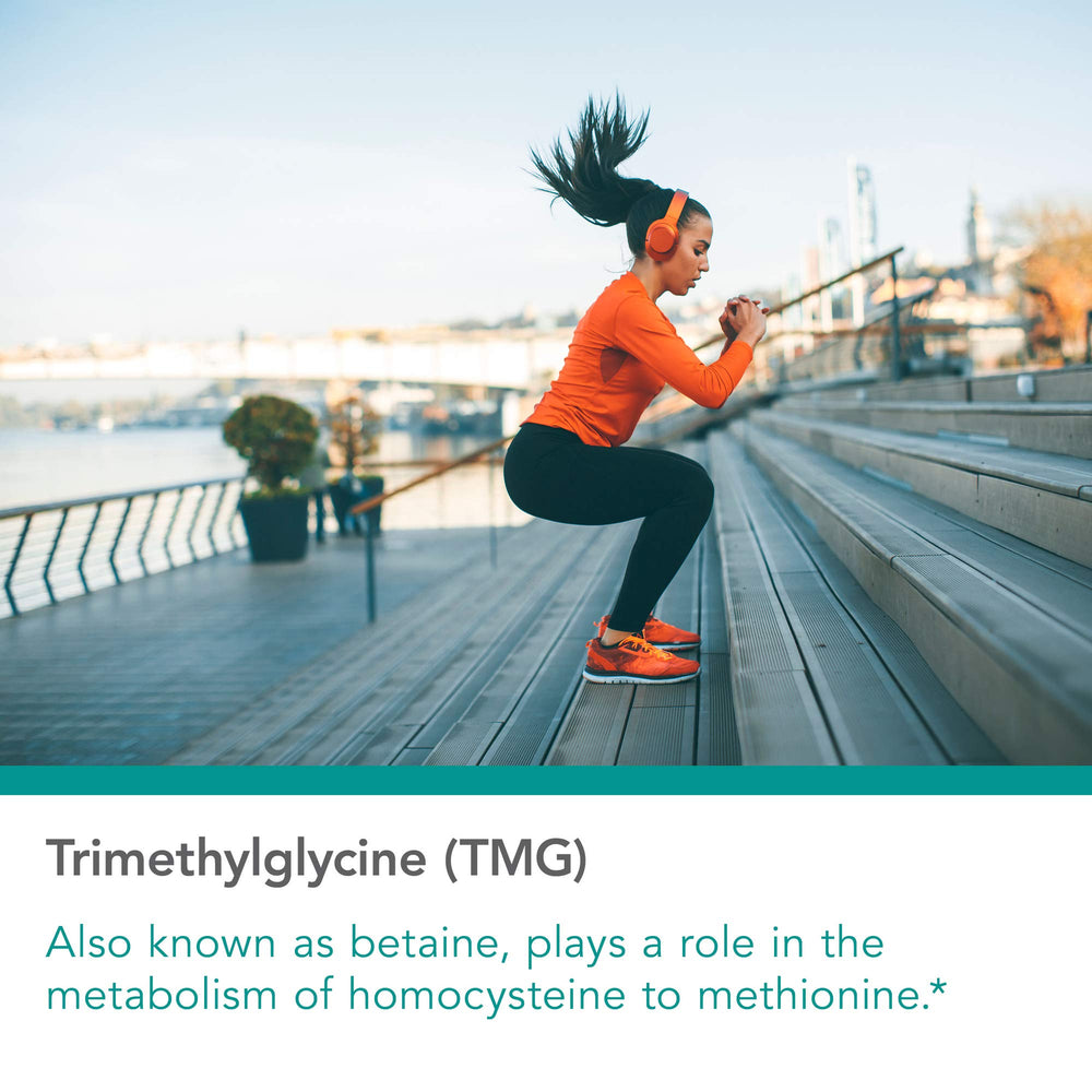 NutriCology TMG capsules close-up emphasizing 750 mg per capsule for nutrient conversion.