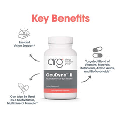 Bottle with dosing guidance for Ocudyne II eye health supplement