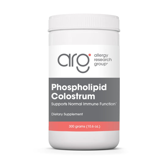 Allergy Research Group phospholipid colostrum bottle for daily gut support.