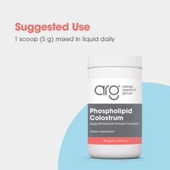 Allergy Research Group phospholipid colostrum powder jar with convenient dosage.