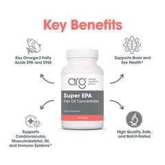 Allergy Research Group Super EPA bottle being poured to illustrate easy daily dosing.