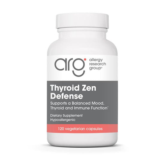 Allergy Research Group Thyroid Zen Defense bottle label highlighting thyroid support