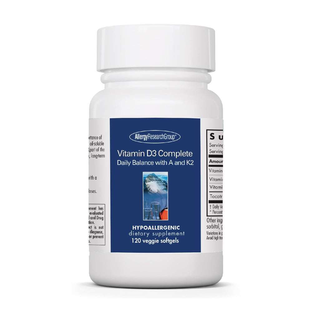 Allergy Research Group Vit D3 Complete bottle shown for reliable daily supplementation.