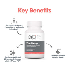 Zen Sleep ingredients graphic emphasizing L-theanine, GABA and 5-HTP synergy