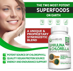 Allied Life spirulina chlorella supplement jars prepared for daily immune support