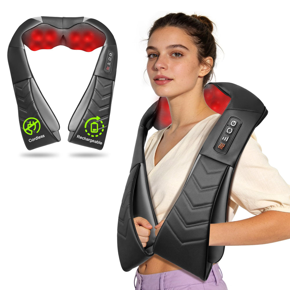 Alliggic cordless shiatsu neck massage showing deep kneading for shoulder relief