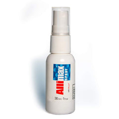 Allimax Rescue Spray packaging highlighting 1oz size and allicin