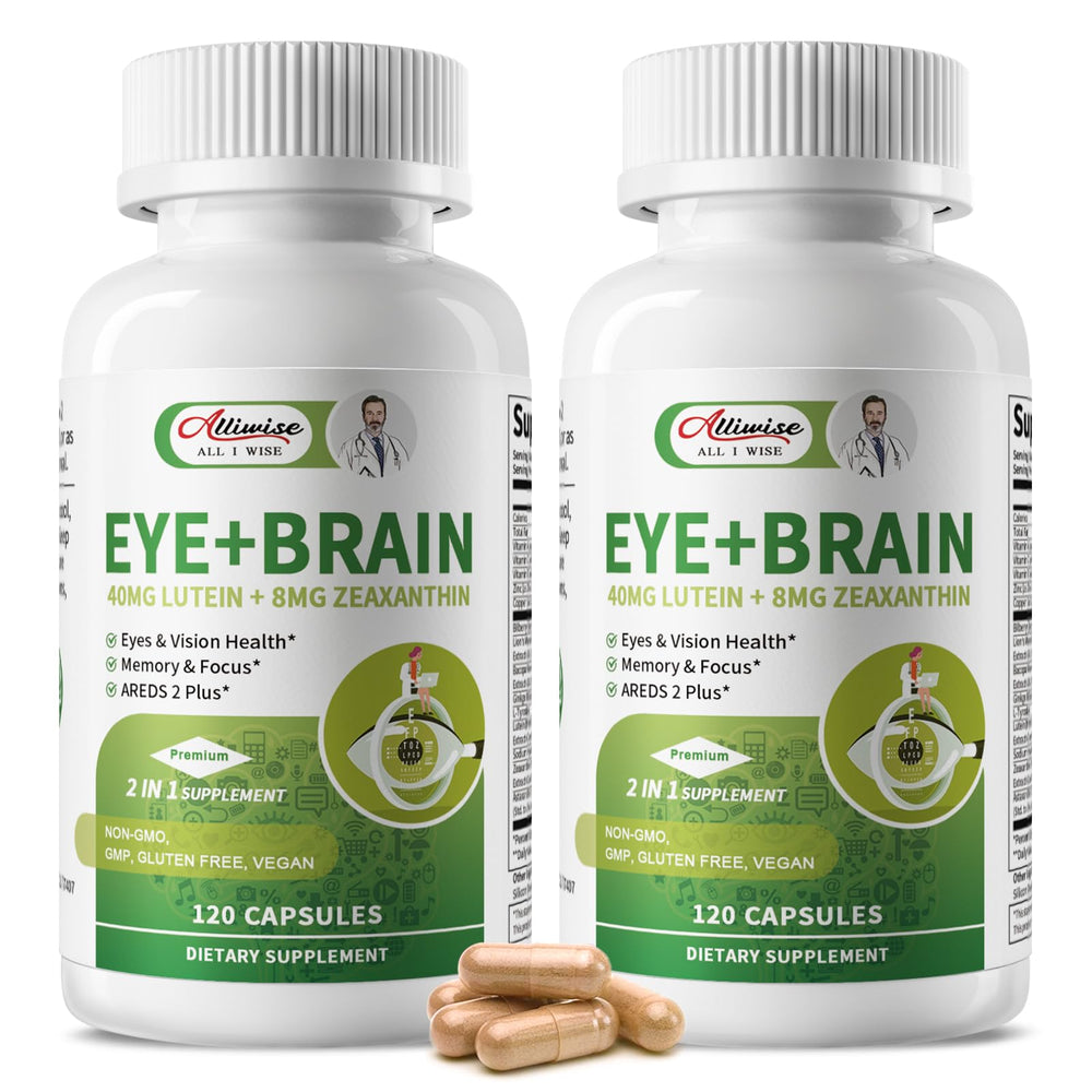 Alliwise 2-pack bottle front shows lutein capsules for daily eye support.