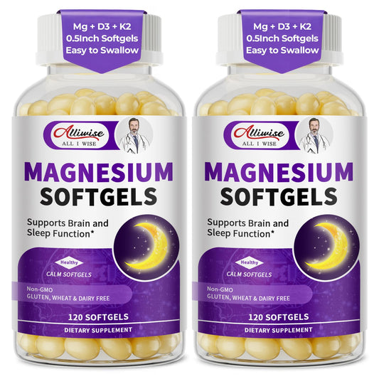 Alliwise magnesium glycinate softgels 2-pack bottle for daily replenishment.