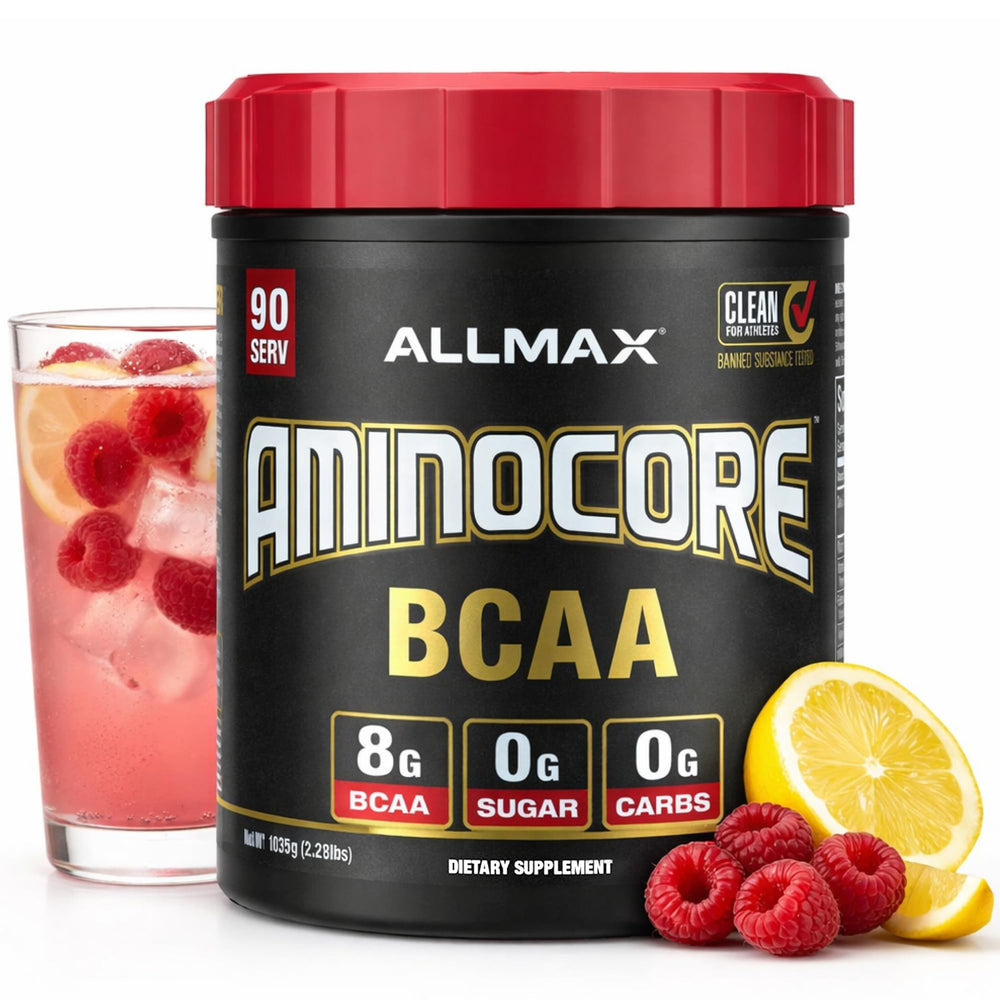 ALLMAX AMINOCORE bottle pour for a workout amino energy boost.