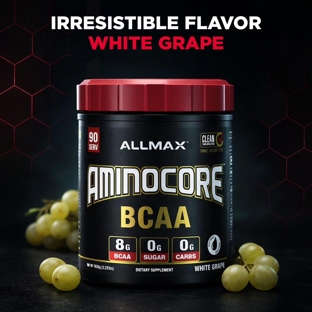 Scoop of AMINOCORE ready to mix before a workout.