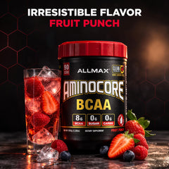Allmax AminoCore ingredients closeup features taurine and L-carnitine.