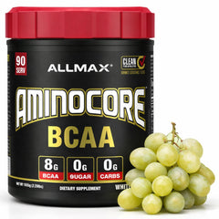 Allmax AMINOCORE white grape powder bottle ready for daily workouts.