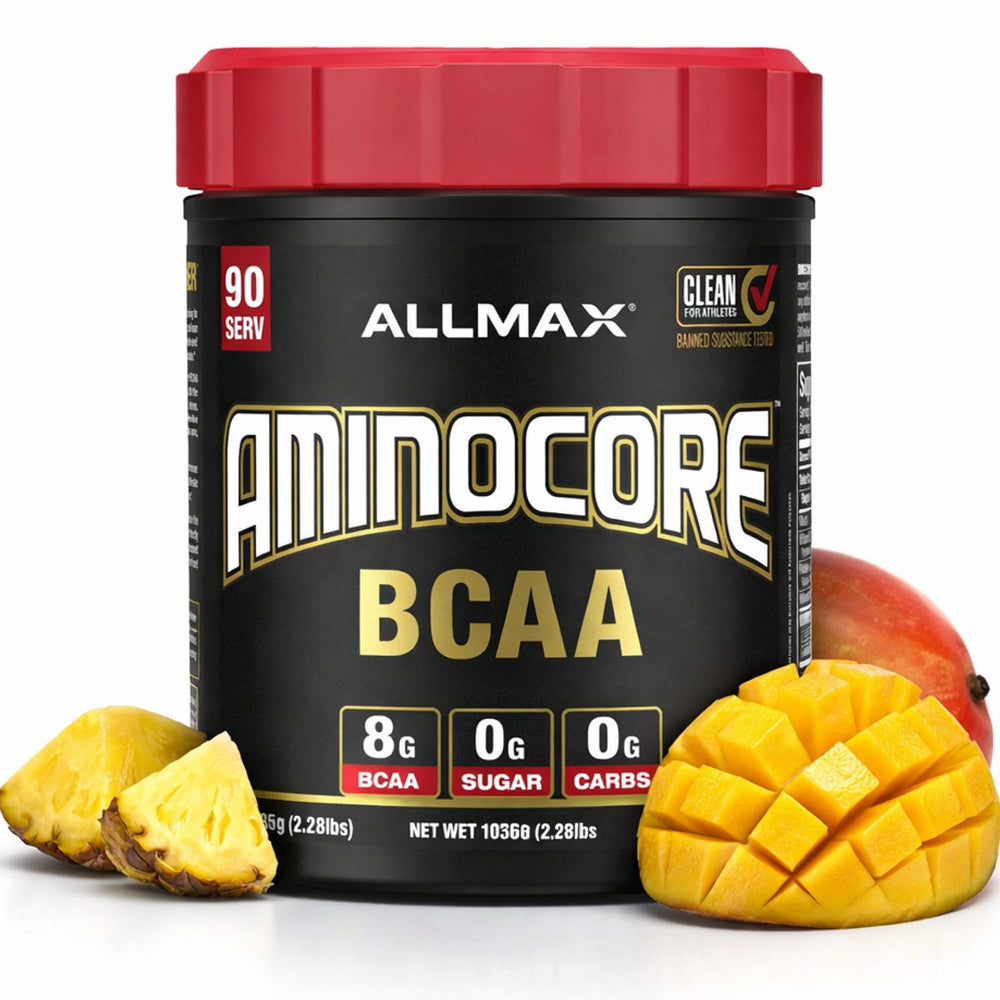 Allmax AminoCore pineapple mango bottle ready for pre-workout energy