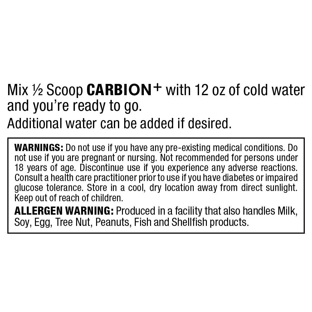 ALLMAX Carbion+ label highlights taurine and L-carnitine ingredients