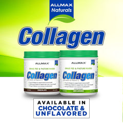 Allmax Collagen Powder packaging displaying cGMP-certified quality badge.