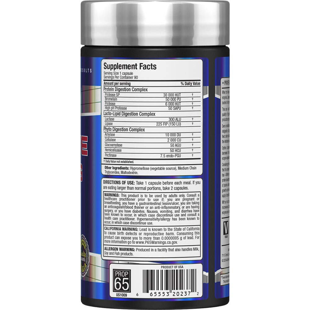 AllMAX Digestive Enzymes label closeup, premium enzyme blend for optimized digestion
