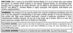 ALLMAX Citrulline Malate 2:1 scoop-ready powder for easy pre-workout mixing.