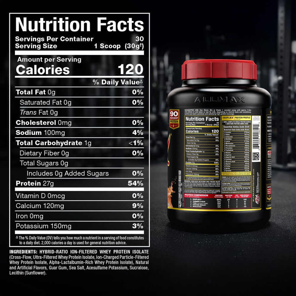 ALLMAX ISOFLEX Caramel Macchiato pre-workout ready for quick protein fueling.