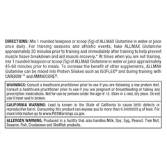 Label highlights taurine and L-Carnitine alongside glutamine for energy support.
