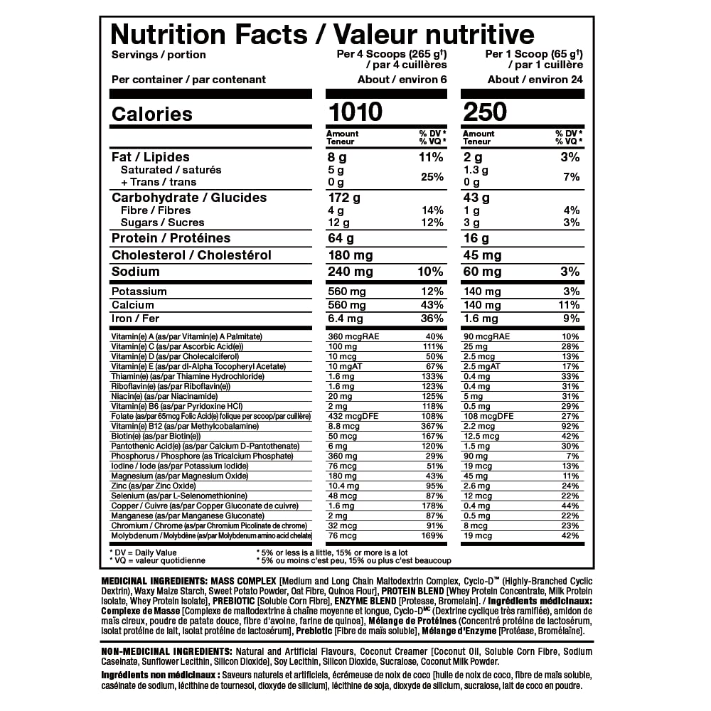 ALLMAX QuickMass vanilla nutrition panel emphasizes vitamins and minerals support
