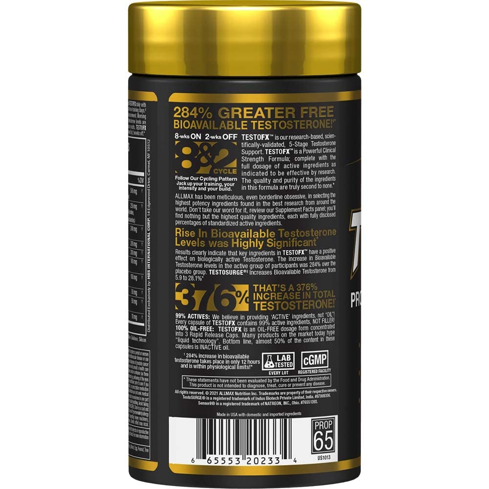 ALLMAX TestOFX bottle label back highlighting key ingredients.