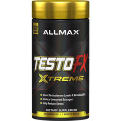 ALLMAX TestOFX ingredients panel featuring Tribulus, Ashwagandha, Tongkat Ali.