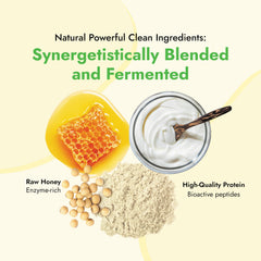 Graphic showing Almased Vanilla ingredients and plant-based protein