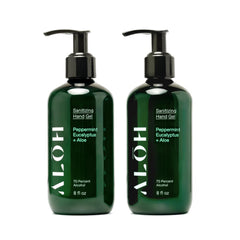ALŌH hand gel set of two bottles with pumps for on-the-go cleansing