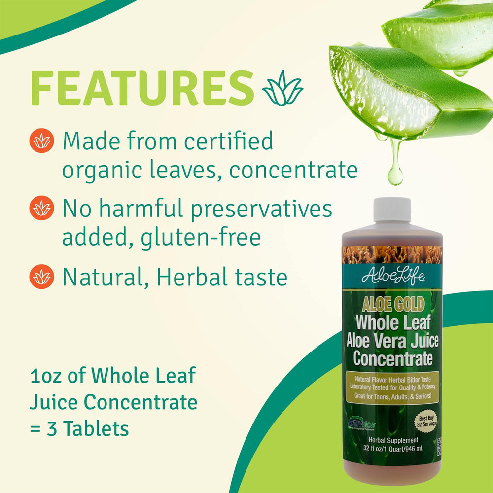 Aloe Life Whole Leaf juice with fruity flavors for tasty daily use.