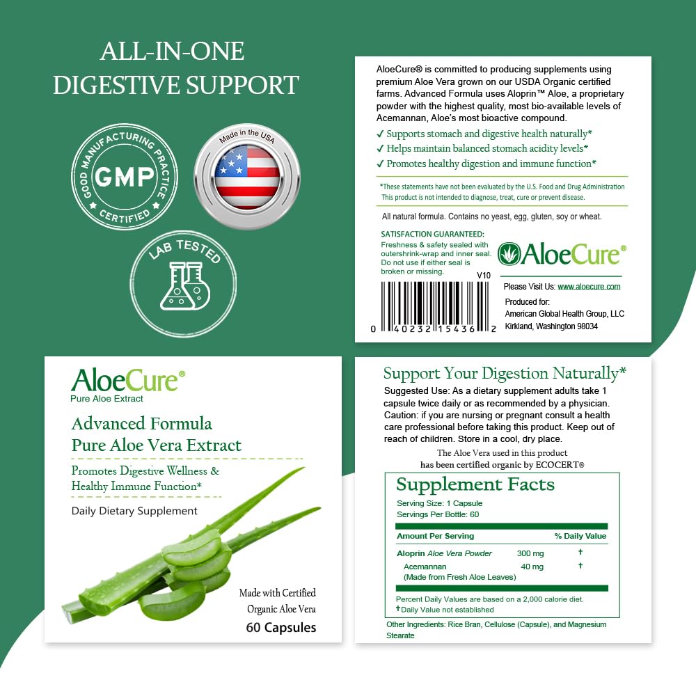 AloeCure organic certifications on label confirm eco friendly production.