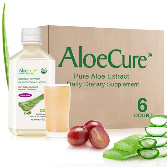 AloeCure grape-flavored juice bottle for daily hydration.