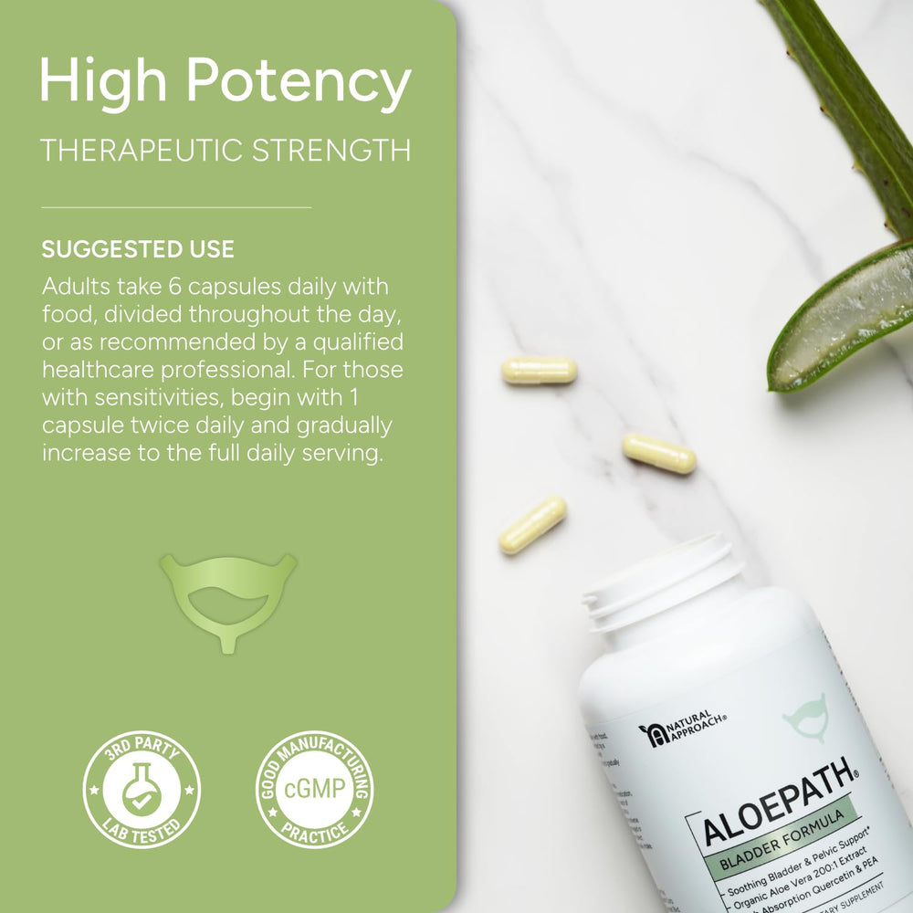 ALOEPATH magnesium calcium bottle with capsules implying mineral support for pelvic wellness.