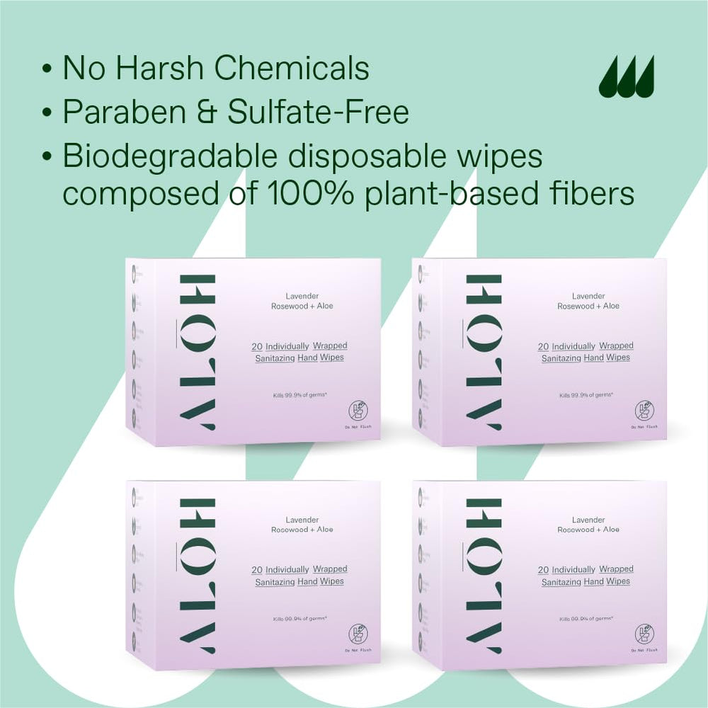 ALŌH individually-wrapped wipes offer 80-count, portable cleanliness anywhere.