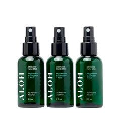 ALŌH Sanitizing Hand Mist bottle front view, compact 2oz for on-the-go cleansing