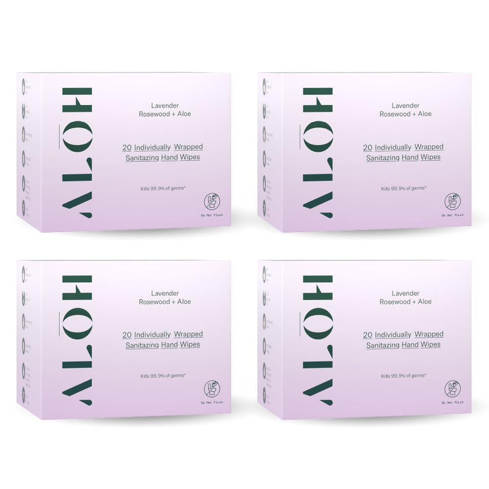 ALŌH skin-softening wipes with lavender-rosewood for soft skin and calming scent.