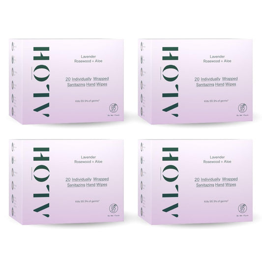 ALŌH skin-softening wipes with lavender-rosewood for soft skin and calming scent.