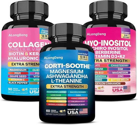 ALongDeng She Shines Set capsules close-up for daily balance and beauty support
