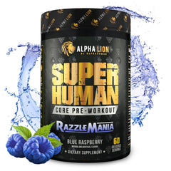 ALPHA LION Core Pre-Workout tub in blue-raspberry flavor ready to boost energy for training.