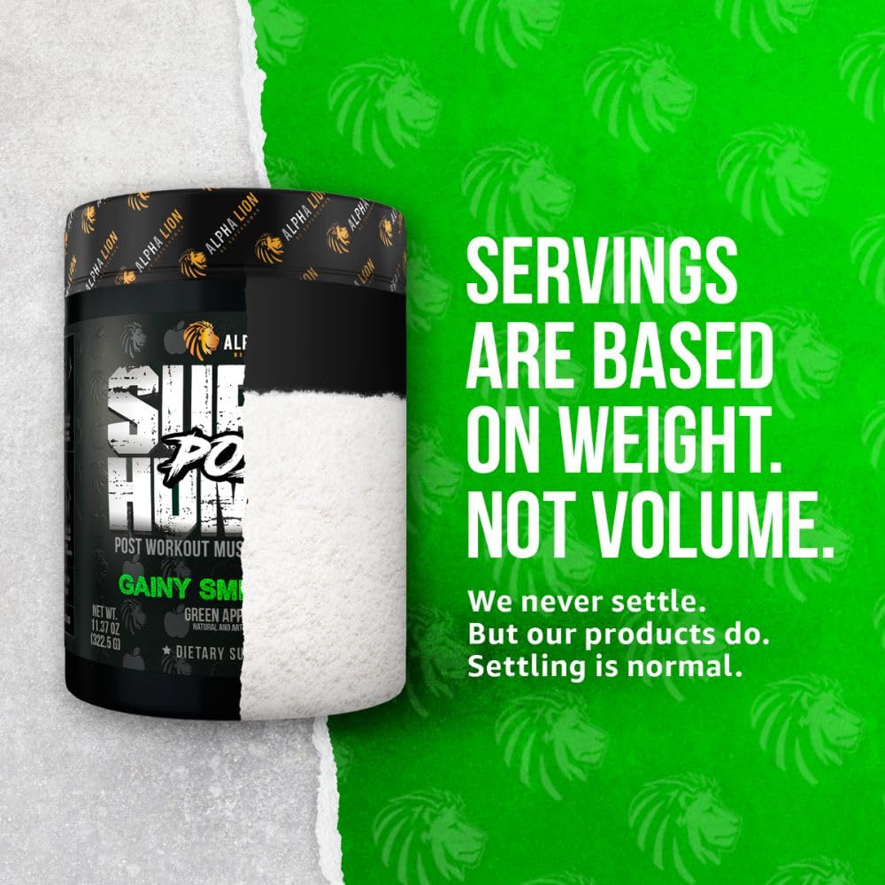 Alpha Lion Superhuman Post label emphasizes transparent, sugar-free ingredients.