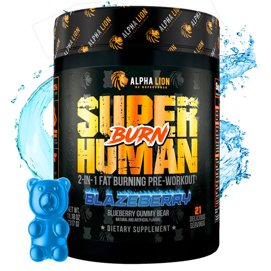 ALPHA LION Superhuman Burn bottle front view for metabolism boost.