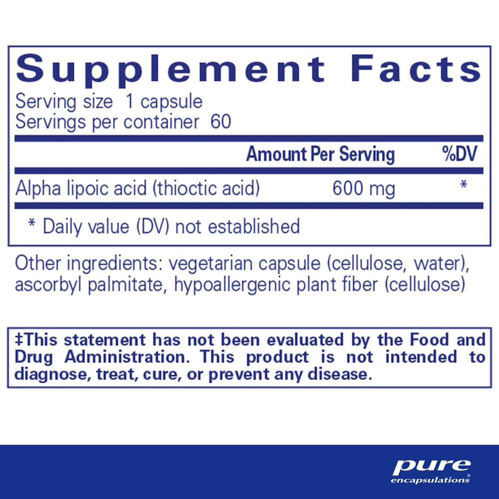Alpha Lipoic Acid 600 mg capsules closeup for nerve health support