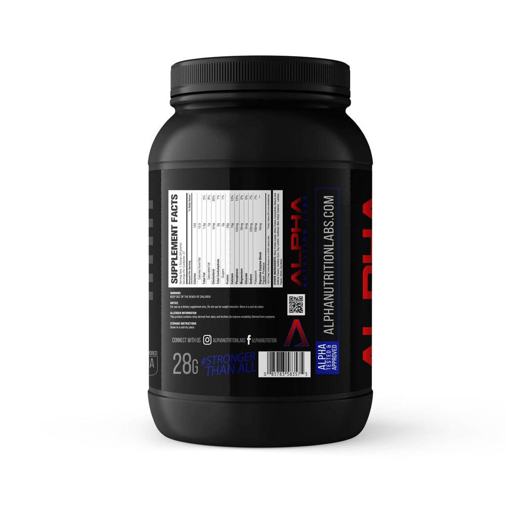 Alpha Nutrition Labs banana whey isolate close-up of ingredients highlighting protein content