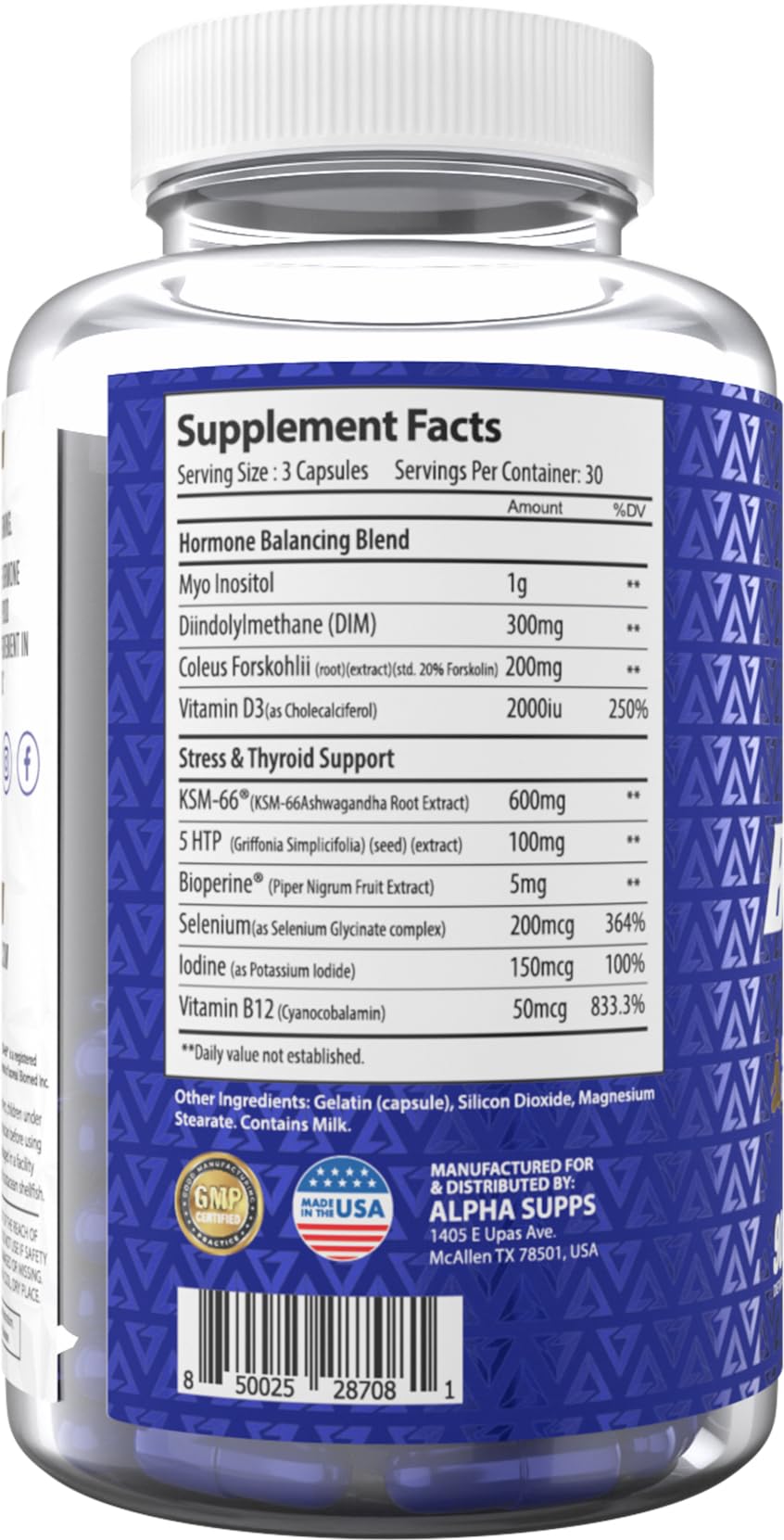 Alpha Balance ingredients visual highlighting ashwagandha and inositol for balance.