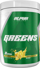 Alpha Supps Alpha Greens Pineapple fruit and powder on table suggesting daily ritual