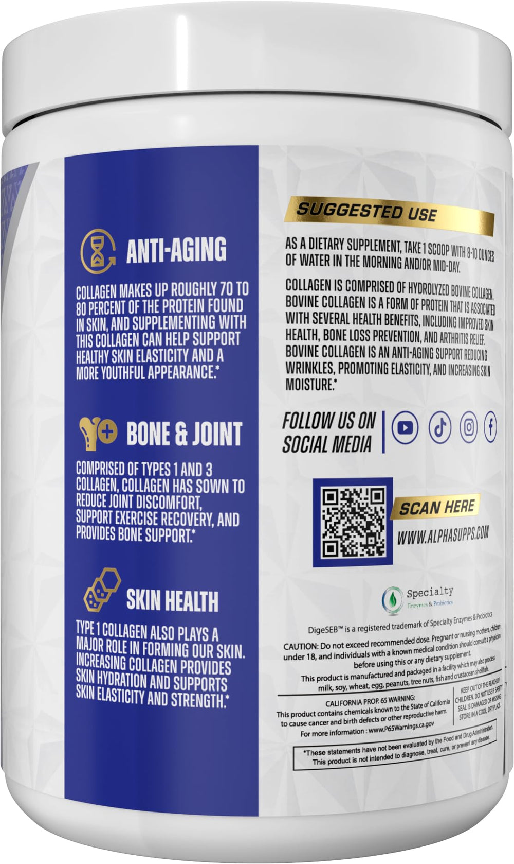Alpha Supps unflavored collagen powder blends into foods and drinks