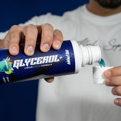 Alpha Supps Glycerol+ bottle on shelf conveys daily hydration support