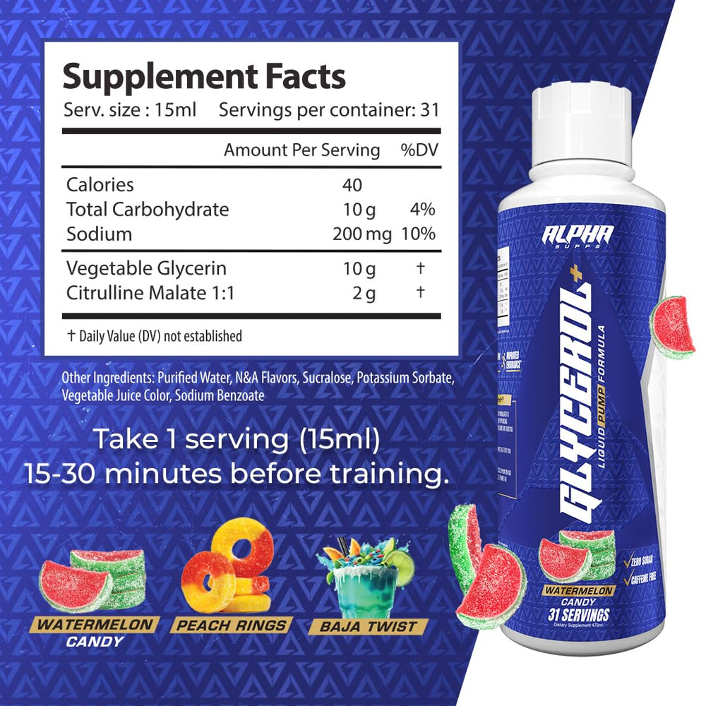 Alpha Supps Glycerol+ liquid being poured for workouts