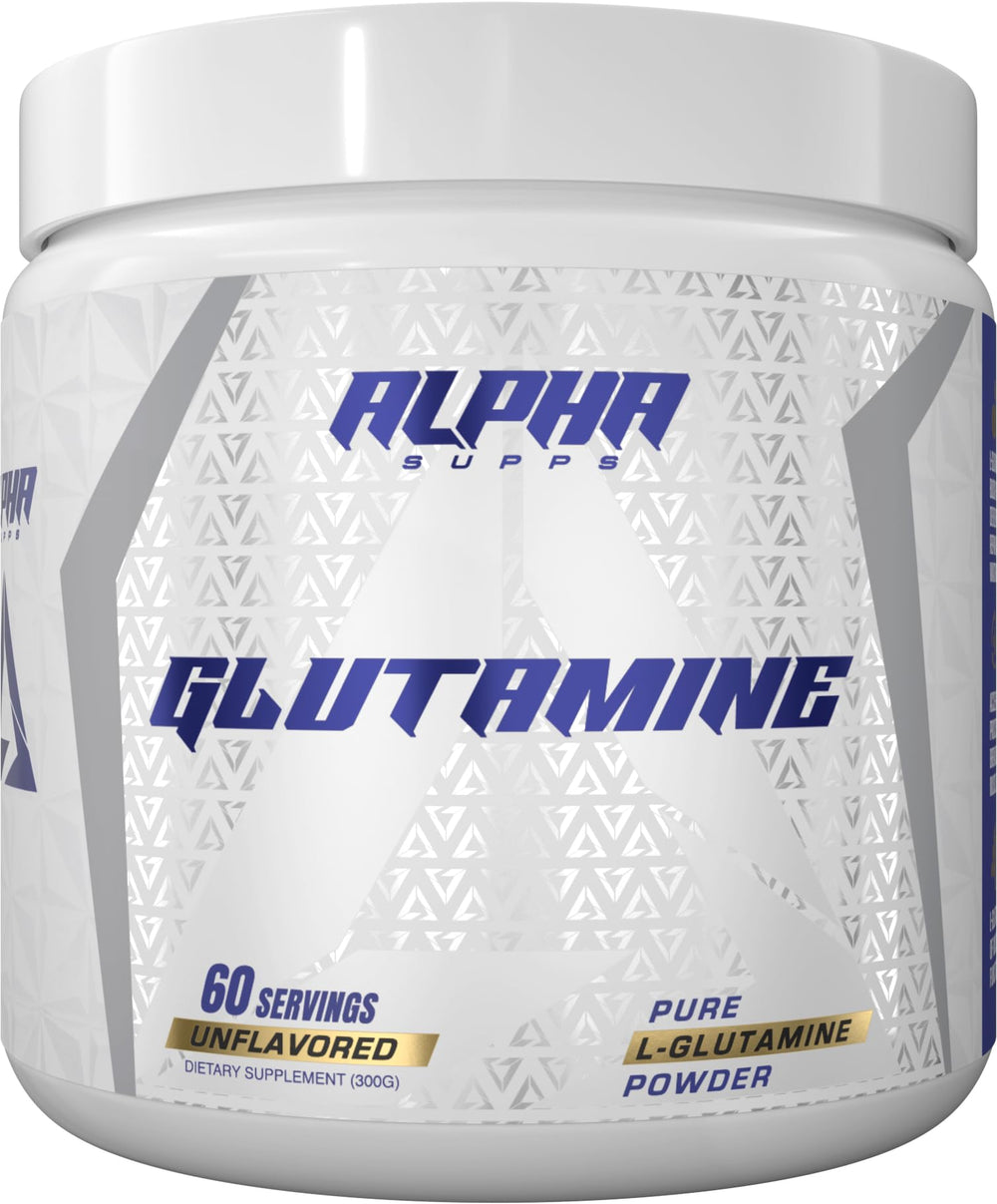 Alpha Supps Pure L-Glutamine powder unflavored for post-workout recovery.