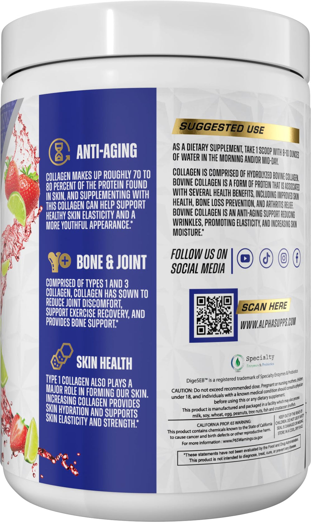 Alpha Supps Strawberry Lime collagen serving in glass, ideal for smoothies